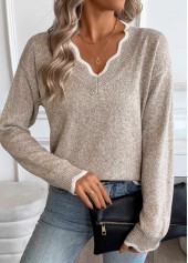 Light Camel Tummy Coverage Long Sleeve V Neck Sweater | thumb picture 