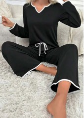 Black Long Sleeve V Neck Lounge Top and Pants