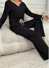 Black Long Sleeve V Neck Lounge Top and Pants | thumb picture 