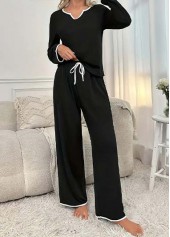 Black Long Sleeve V Neck Lounge Top and Pants | thumb picture 