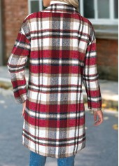 Red Tummy Coverage Plaid Long Sleeve Lapel Coat
