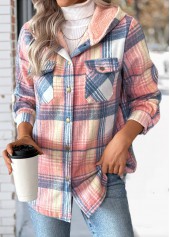 Pink Tummy Coverage Plaid Long Sleeve Hooded Coat | thumb picture 