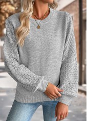 Grey Tummy Coverage Long Sleeve Round Neck Sweater
