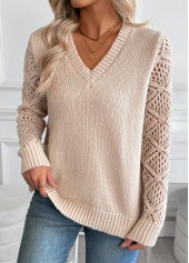 Light Camel Tummy Coverage Long Sleeve V Neck Sweater | thumb picture 