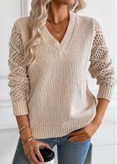 Light Camel Tummy Coverage Long Sleeve V Neck Sweater