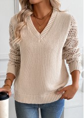 Light Camel Tummy Coverage Long Sleeve V Neck Sweater | thumb picture 