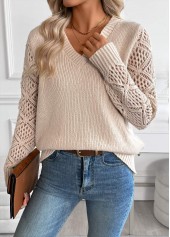 Light Camel Tummy Coverage Long Sleeve V Neck Sweater | thumb picture 