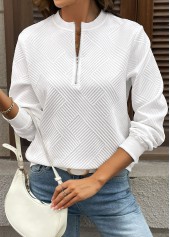 White Zipper Long Sleeve Round Neck Sweatshirt | thumb picture 