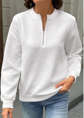 White Zipper Long Sleeve Round Neck Sweatshirt | thumb picture 