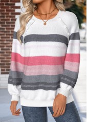 Raw White Tummy Coverage Striped Long Sleeve Sweatshirt