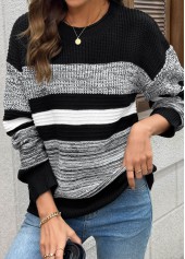 Black Tummy Coverage Long Sleeve Round Neck Sweater
