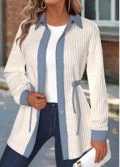 Beige Tummy Coverage Long Sleeve Shirt Collar Coat