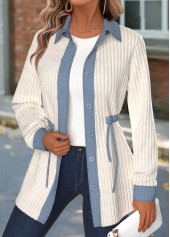 Beige Tummy Coverage Long Sleeve Shirt Collar Coat | thumb picture 