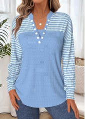 Light Blue Tummy Coverage Long Sleeve Split Neck Sweatshirt