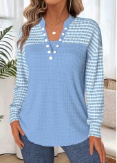 Light Blue Tummy Coverage Long Sleeve Split Neck Sweatshirt | thumb picture 