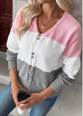 Pink Tummy Coverage Long Sleeve V Neck Sweater