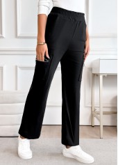 Black Pocket Straight Leg Elastic Waist High Waisted Pants | thumb picture 