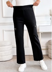 Black Pocket Straight Leg Elastic Waist High Waisted Pants | thumb picture 