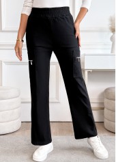 Black Pocket Straight Leg Elastic Waist High Waisted Pants | thumb picture 
