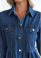 Denim Blue Tummy Coverage Long Sleeve Shirt Collar Dress | thumb picture 