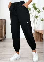 Black Pocket Jogger Elastic Waist High Waisted Pants