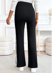Black Striped Straight Leg Elastic Waist High Waisted Pants | thumb picture 