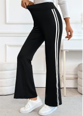 Black Striped Straight Leg Elastic Waist High Waisted Pants | thumb picture 