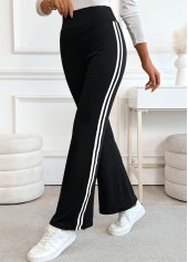 Black Striped Straight Leg Elastic Waist High Waisted Pants
