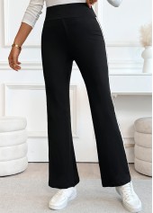 Black Striped Straight Leg Elastic Waist High Waisted Pants | thumb picture 