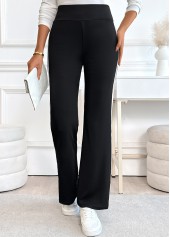Black Striped Straight Leg Elastic Waist High Waisted Pants | thumb picture 