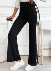 Black Striped Straight Leg Elastic Waist High Waisted Pants | thumb picture 