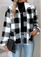 Black Tummy Coverage Plaid Long Sleeve Coat