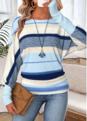 Light Blue Tummy Coverage Striped Long Sleeve T Shirt