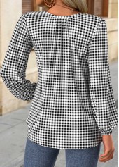 Black Frill Plaid Long Sleeve Round Neck Blouse | thumb picture 