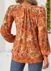 Terracotta Frill Floral Print Long Sleeve Round Neck Blouse | thumb picture 