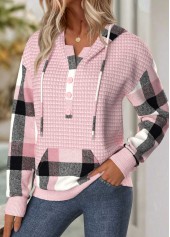 Light Pink Tummy Coverage Plaid Long Sleeve Hoodie | thumb picture 