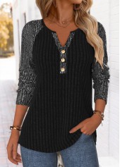 Black Tummy Coverage Long Sleeve Split Neck T Shirt | thumb picture 