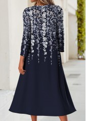 Dark Blue Tummy Coverage Floral Print Dress and Cardigan | thumb picture 