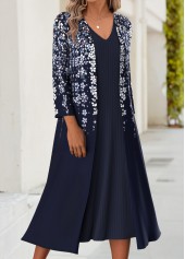Dark Blue Tummy Coverage Floral Print Dress and Cardigan | thumb picture 