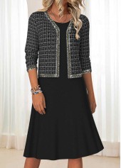 Black Tummy Coverage Plaid Long Sleeve Dress and Cardigan | thumb picture 