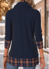 Navy Tummy Coverage Plaid Long Sleeve Cowl Neck Sweatshirt | thumb picture 
