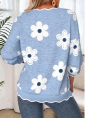 Dusty Blue Scalloped Hem Floral Print Long Sleeve Sweatshirt | thumb picture 