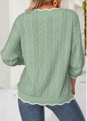 Sage Green Scalloped Hem Long Sleeve V Neck Sweatshirt | thumb picture 