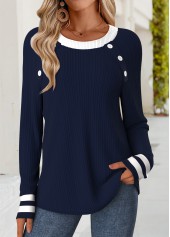 Navy Tummy Coverage Striped Long Sleeve T Shirt