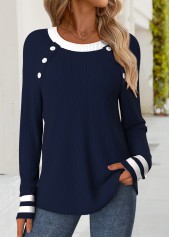 Navy Tummy Coverage Striped Long Sleeve T Shirt | thumb picture 