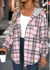 Light Pink Tummy Coverage Plaid Long Sleeve Hoodie | thumb picture 