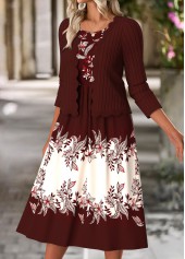 Wine Red Tummy Coverage Floral Print Dress and Cardigan | thumb picture 