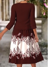Wine Red Tummy Coverage Floral Print Dress and Cardigan | thumb picture 