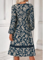 Blue Tummy Coverage Tribal Print Long Sleeve Dress | thumb picture 