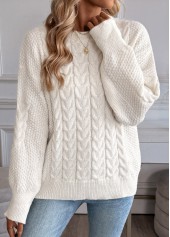 Beige Long Sleeve Round Neck Sweater | thumb picture 
